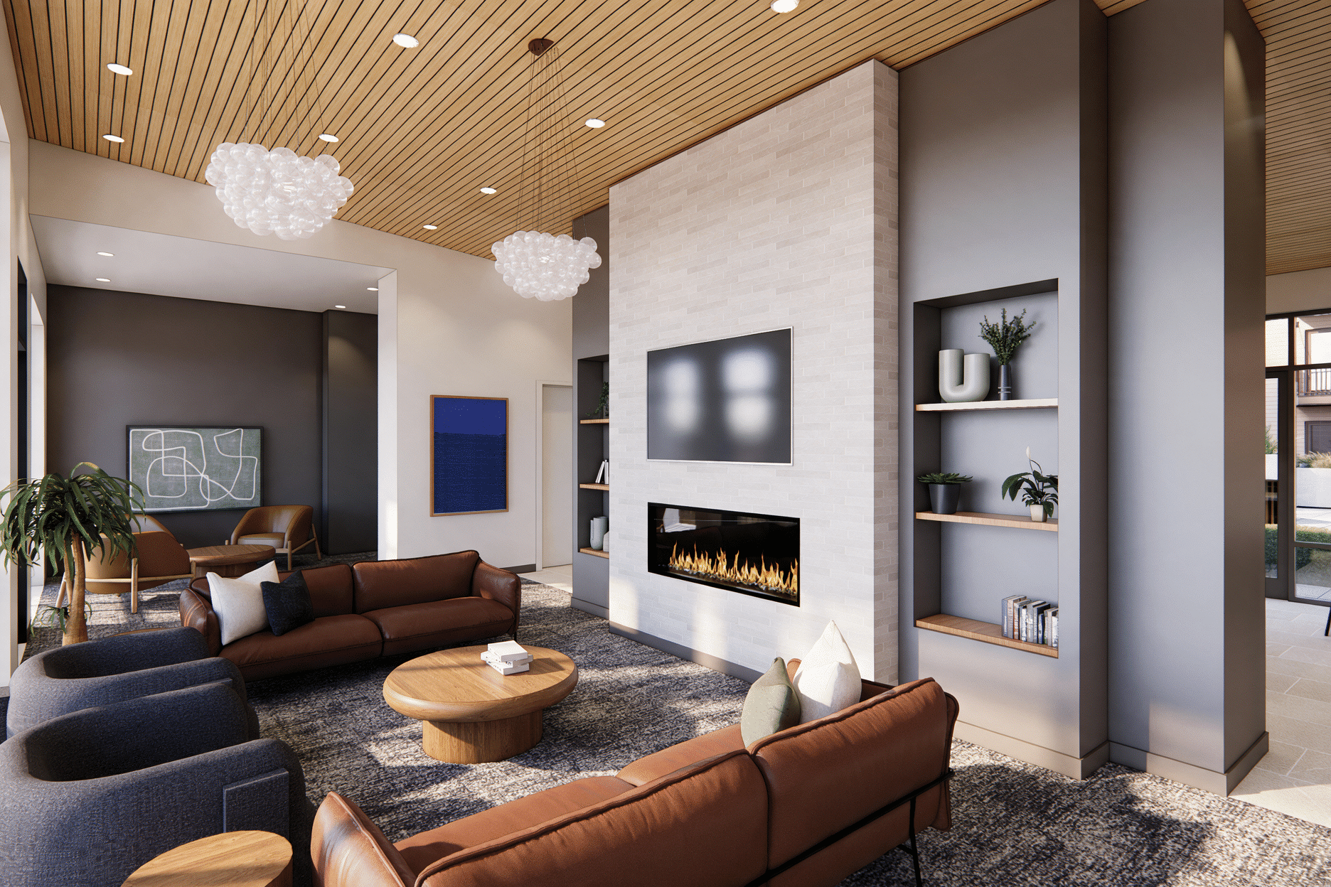 Gather with neighbors, settle in by the fireplace, or enjoy a quiet moment in the comfort of a thoughtfully designed community lounge.